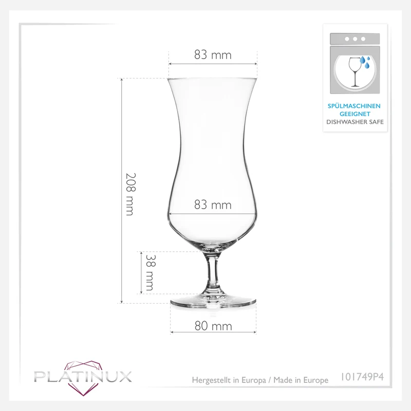 PLATINUX Große Cocktailgläser aus Crystalline Glas 400ml Set 4-Teilig Hurricane Gläser
