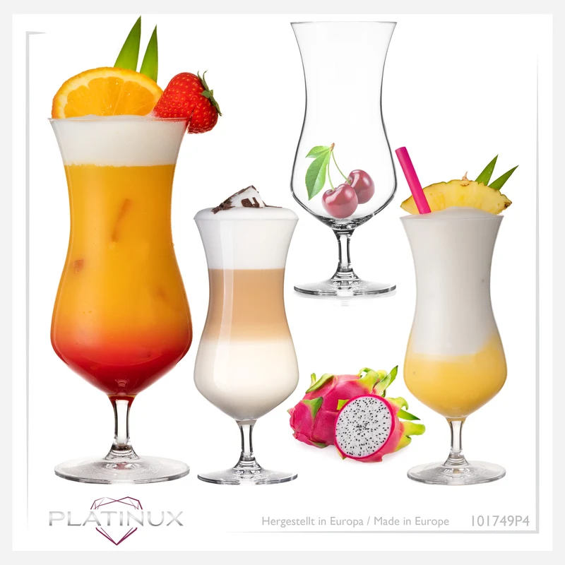 PLATINUX Große Cocktailgläser aus Crystalline Glas 400ml Set 4-Teilig Hurricane Gläser