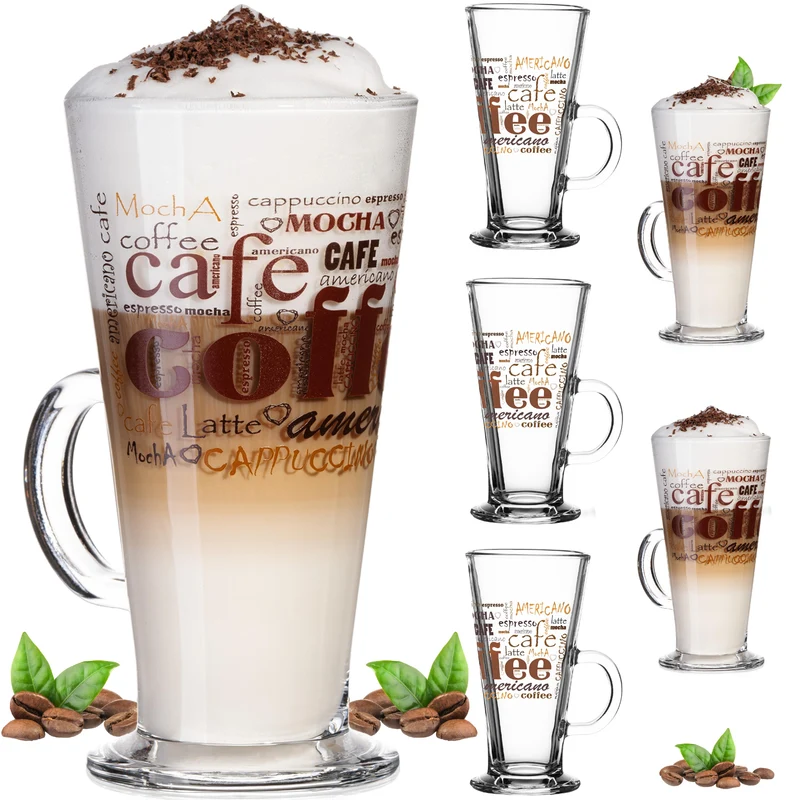 PLATINUX Kaffeegläser mit Motiv max. 280ml Set 6-Teilig aus Glas