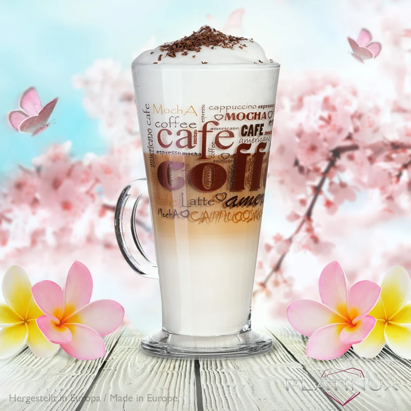 PLATINUX Kaffeegläser mit Motiv max. 280ml Set 6-Teilig aus Glas