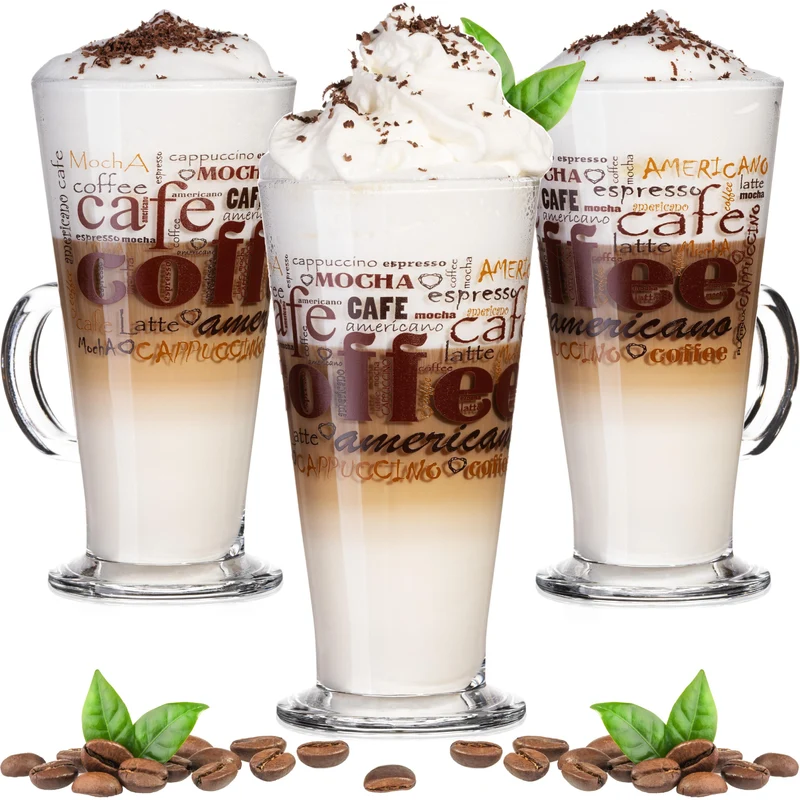 PLATINUX Kaffeegläser mit Motiv max. 280ml Set 3-Teilig aus Glas