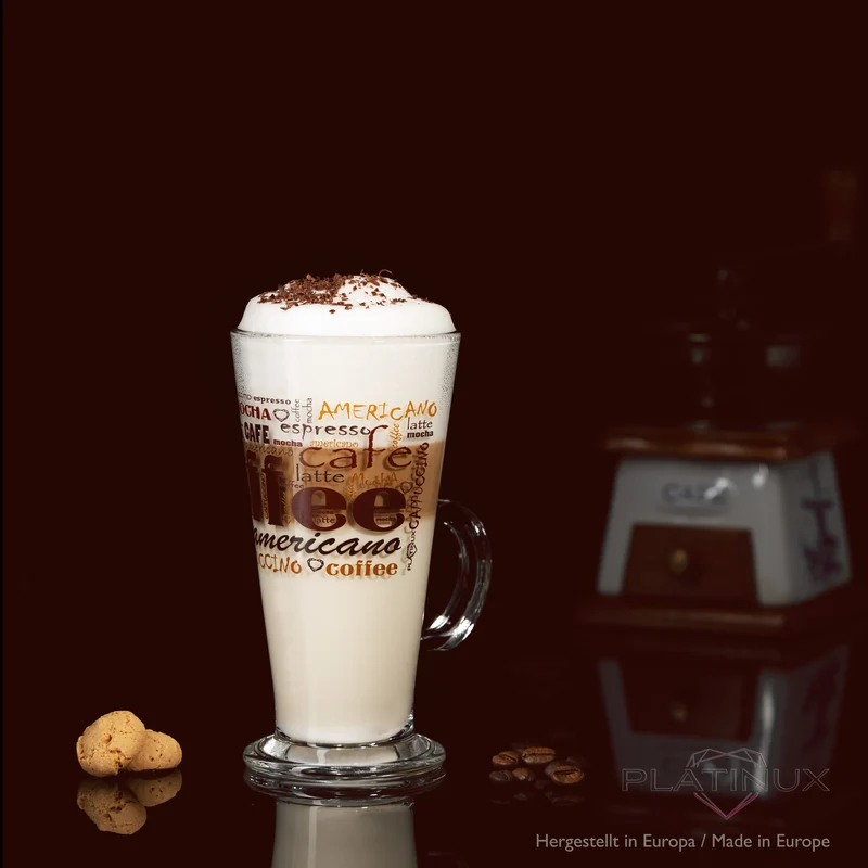 PLATINUX Kaffeegläser mit Motiv max. 280ml Set 3-Teilig aus Glas