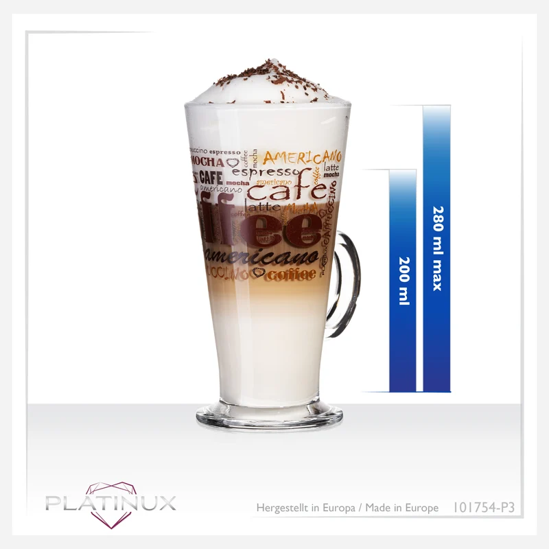 PLATINUX Kaffeegläser mit Motiv max. 280ml Set 3-Teilig aus Glas
