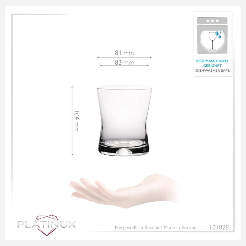 PLATINUX Trinkgläser 290ml X-Form Set 6-Teilig Whiskeygläser aus Glas Serie "CrossLine" Spülmaschinenfest
