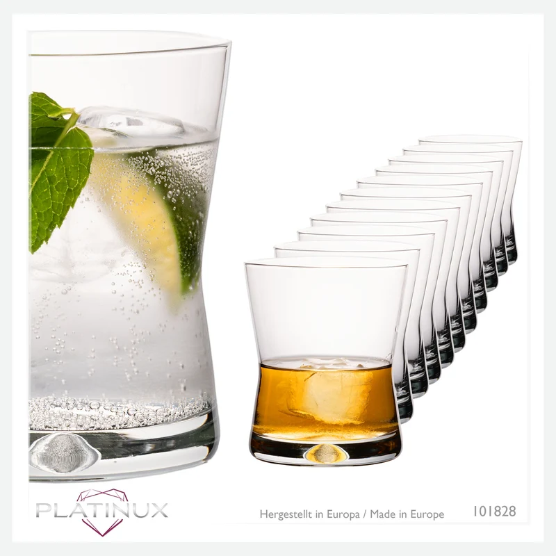 PLATINUX Trinkgläser 290ml X-Form Set 6-Teilig Whiskeygläser aus Glas Serie "CrossLine" Spülmaschinenfest