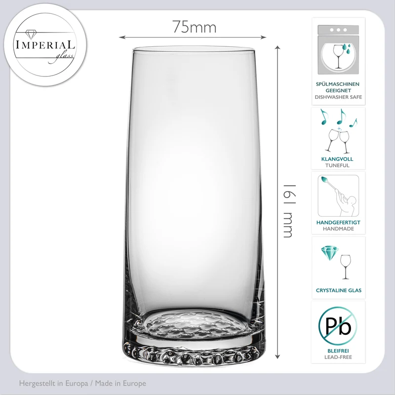 IMPERIAL glass Trinkgläser Set 12-teilig aus Crystalline Glas 530ml/380ml Serie "Faro", strukturierter Boden, spülmaschinenfest