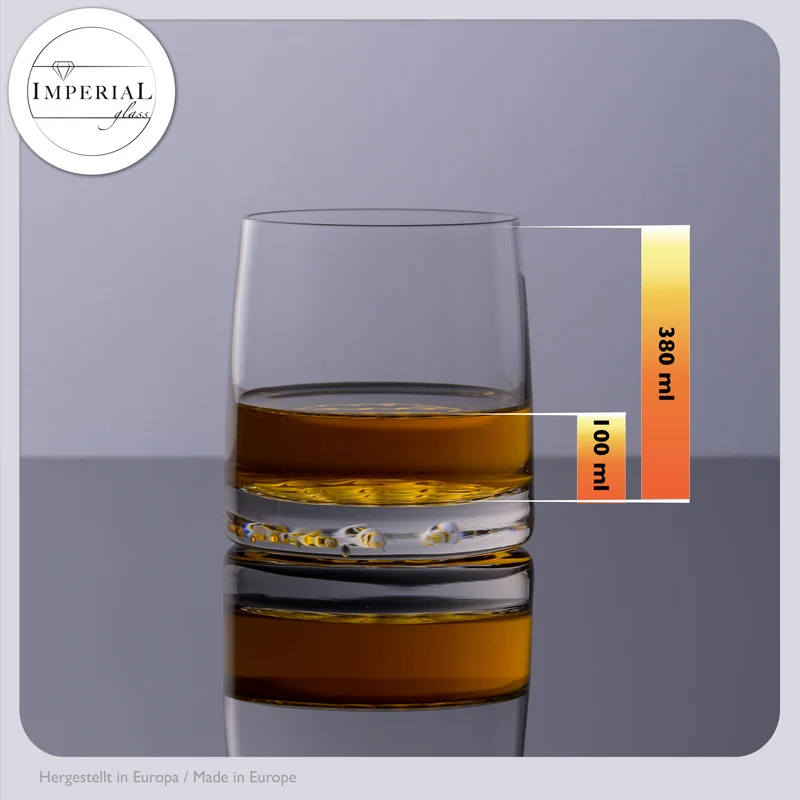 IMPERIAL glass Whiskeygläser 6er Set Trinkgläser 380ml aus Crystalline Glas mit strukturiertem Boden "Faro" spülmaschinenfest