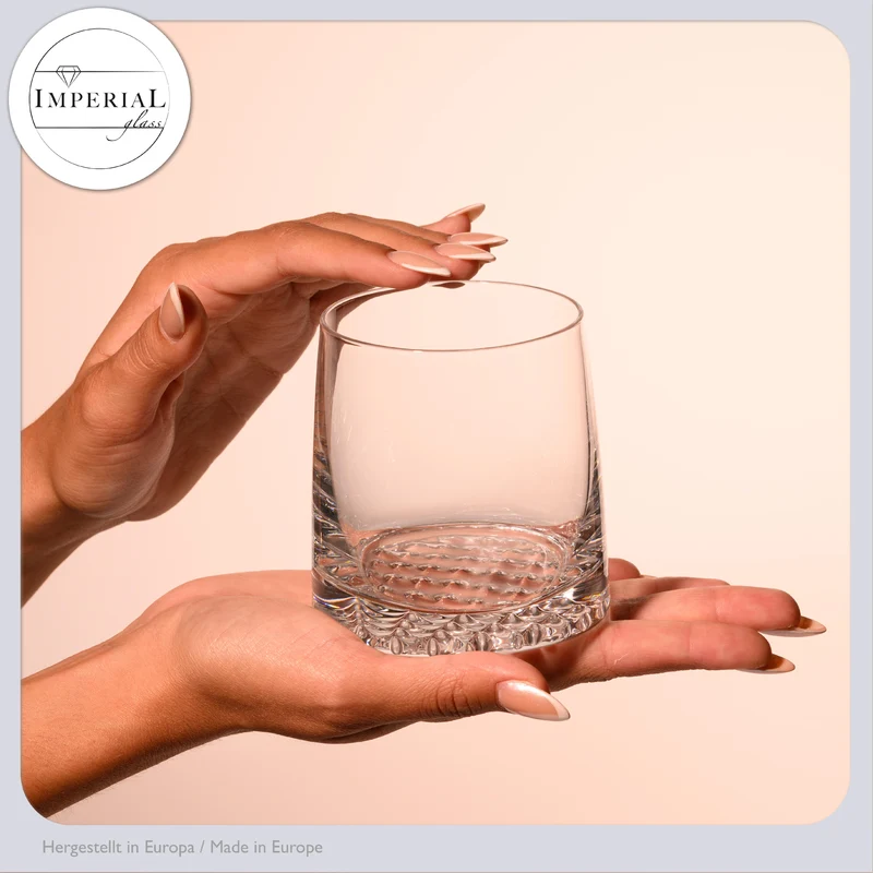 IMPERIAL glass Whiskeygläser 6er Set Trinkgläser 380ml aus Crystalline Glas mit strukturiertem Boden "Faro" spülmaschinenfest