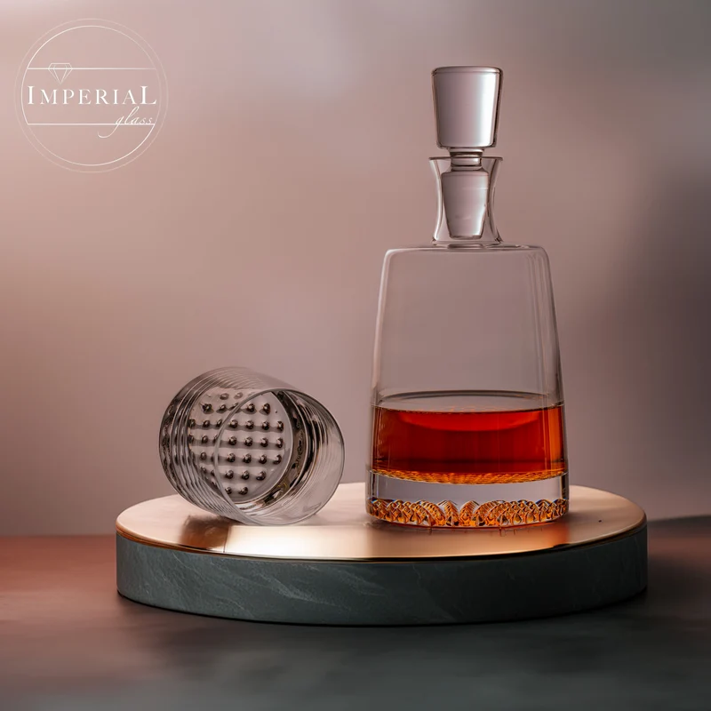 IMPERIAL glass Whiskeygläser 6er Set Trinkgläser 380ml aus Crystalline Glas mit strukturiertem Boden "Faro" spülmaschinenfest