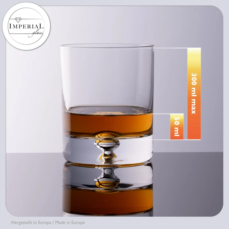 IMPERIAL glass Trinkgläser 6er Set 300ml aus Crystalline Glas "Lissabon" mit Luftblase im Boden Handmade