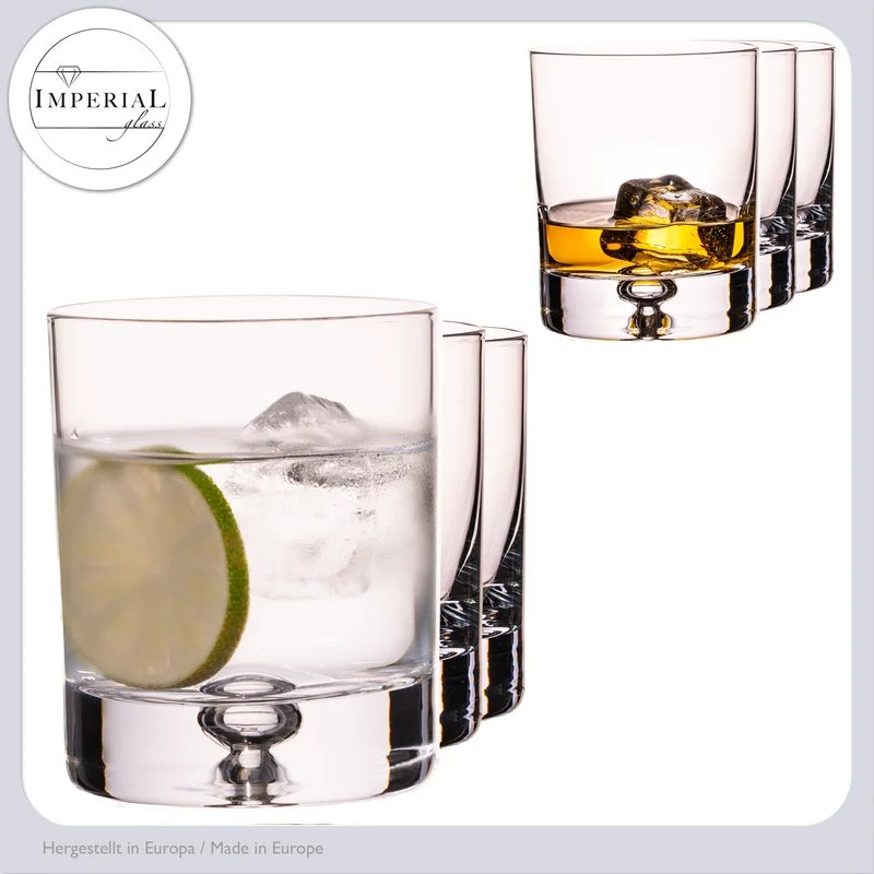 IMPERIAL glass Trinkgläser 6er Set 300ml aus Crystalline Glas "Lissabon" mit Luftblase im Boden Handmade