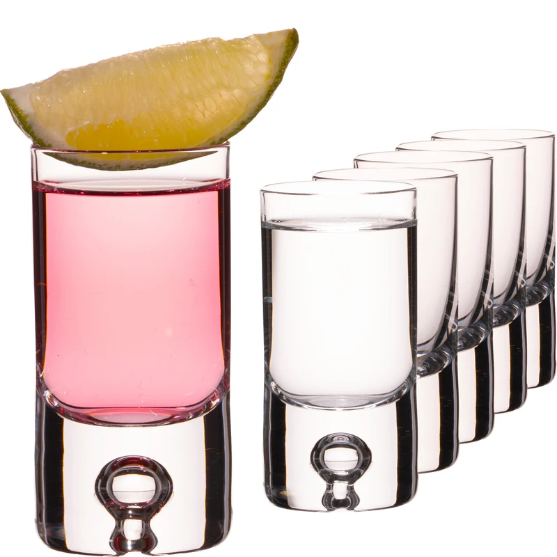 IMPERIAL Shotgläser 6er Set aus Crystalline Glas 30ml mit Luftblase im Boden Handmade "Lissabon"