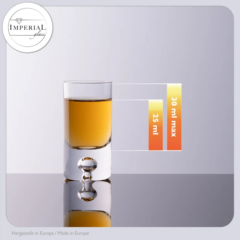 IMPERIAL Shotgläser 6er Set aus Crystalline Glas 30ml mit Luftblase im Boden Handmade "Lissabon"