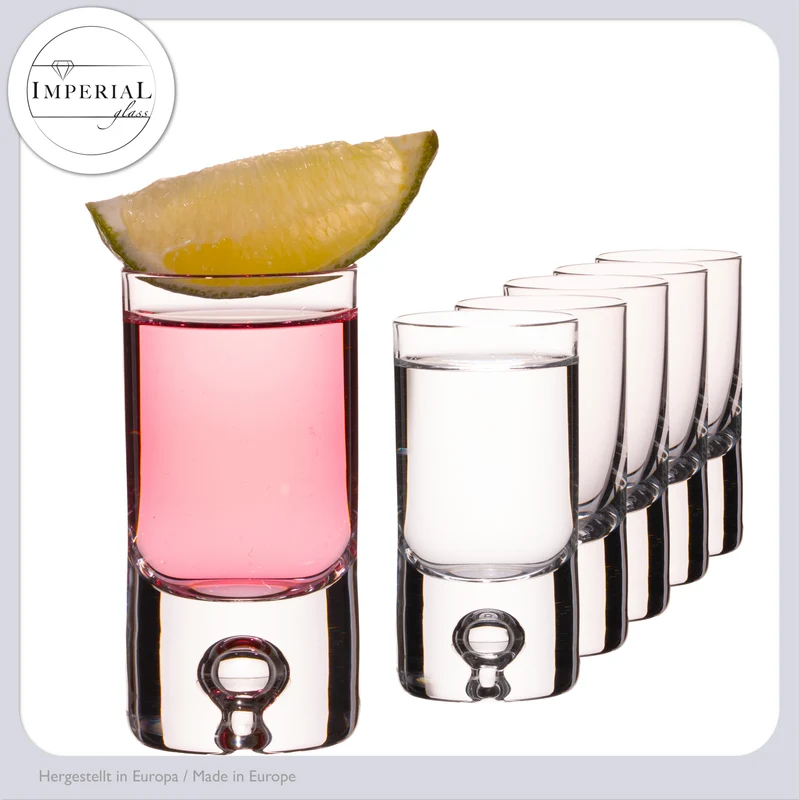 IMPERIAL Shotgläser 6er Set aus Crystalline Glas 30ml mit Luftblase im Boden Handmade "Lissabon"