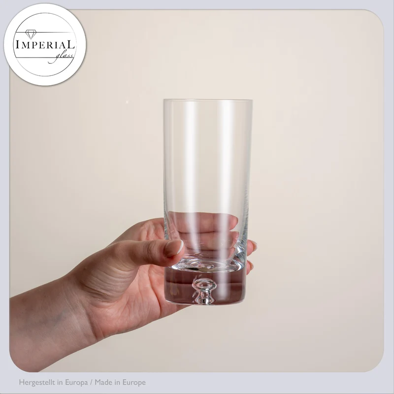 IMPERIAL Longdrinkgläser 370ml 6er Set Trinkgläser aus Crystalline Glas Serie "Lissabon" mit Luftblase im Boden Handmade