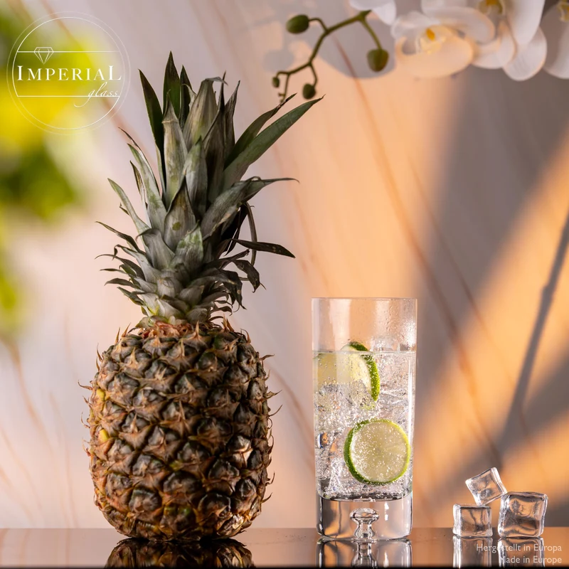 IMPERIAL Longdrinkgläser 370ml 6er Set Trinkgläser aus Crystalline Glas Serie "Lissabon" mit Luftblase im Boden Handmade