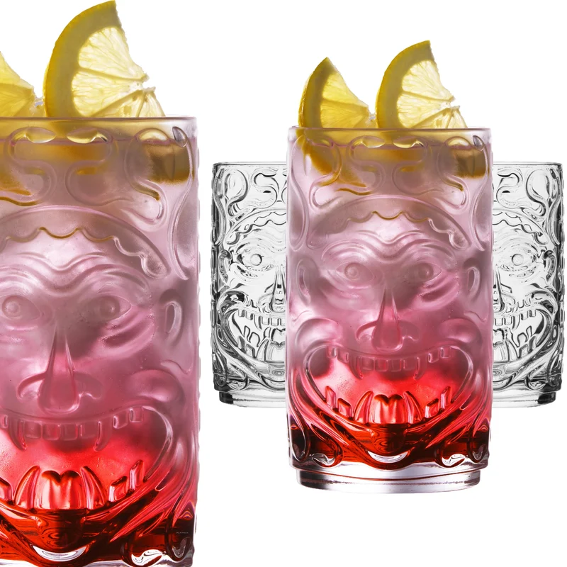 PLATINUX Tiki Gläser Set 4-Teilig aus Glas 350ml (max. 450ml) Cocktailgläser