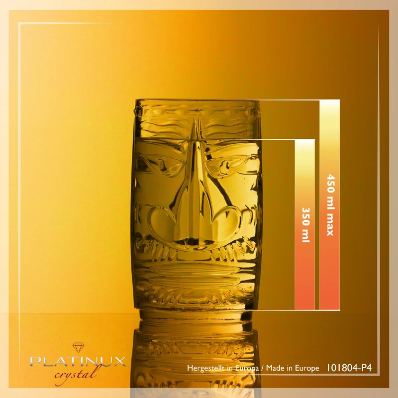 PLATINUX Tiki Gläser Set 4-Teilig aus Glas 350ml (max. 450ml) Cocktailgläser