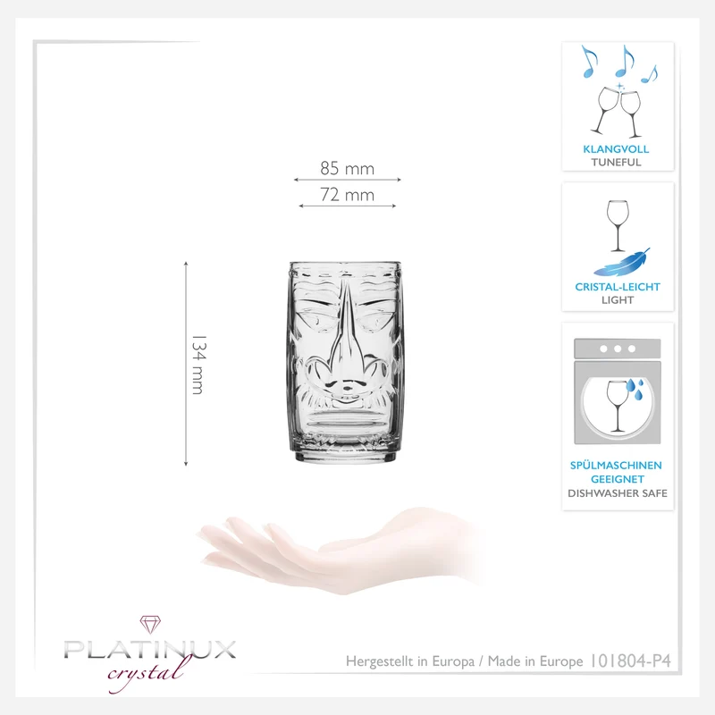 PLATINUX Tiki Gläser Set 4-Teilig aus Glas 350ml (max. 450ml) Cocktailgläser