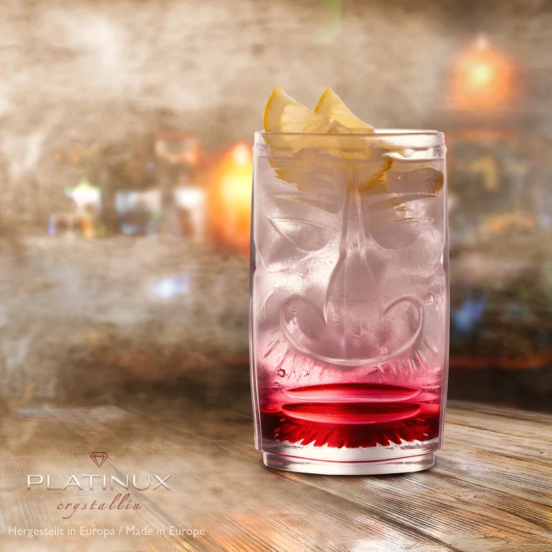 PLATINUX Tiki Gläser Set 4-Teilig aus Glas 350ml (max. 450ml) Cocktailgläser