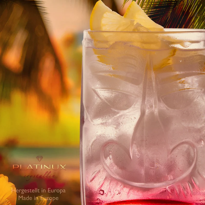 PLATINUX Tiki Gläser Set 4-Teilig aus Glas 350ml (max. 450ml) 2 Gesichter Cocktailgläser