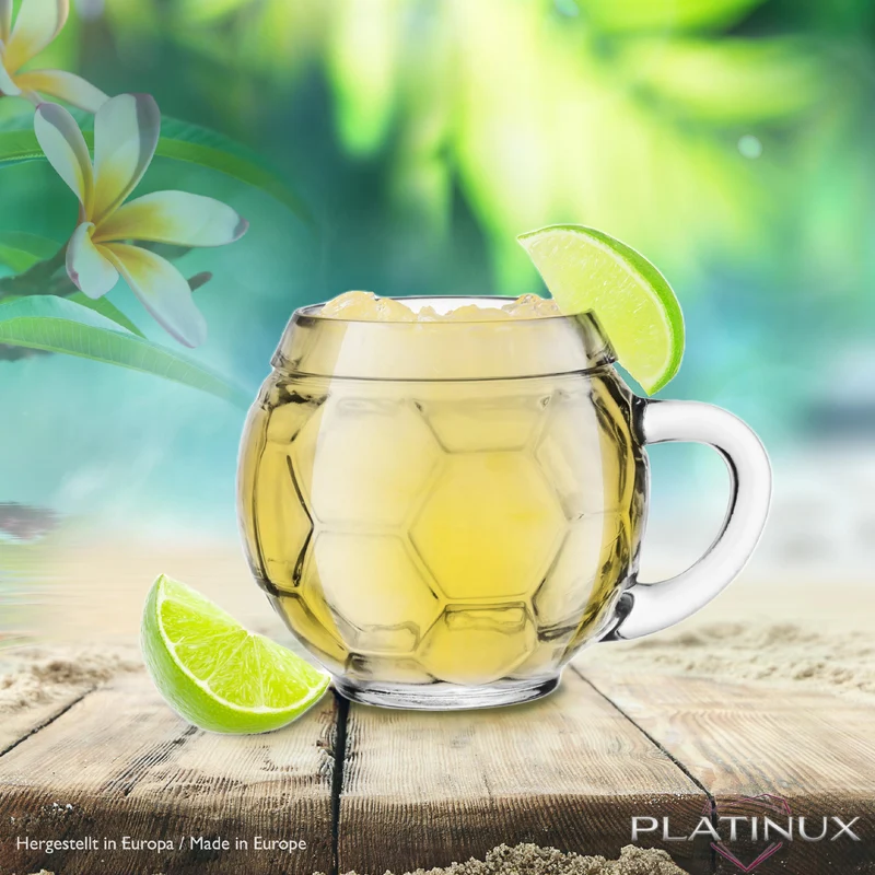 PLATINUX Bierglas mit Henkel Fußballglas 350ml (max.420ml) aus Glas Set 2-Teilig