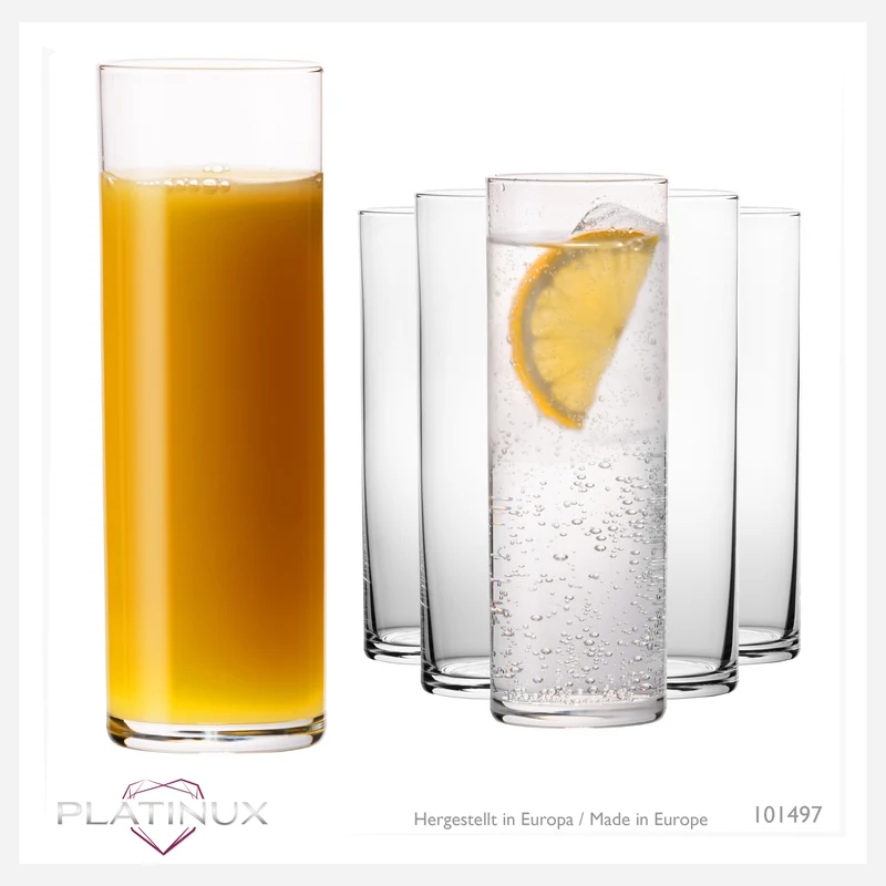PLATINUX Gerade hohe Trinkgläser 240ml (max 200ml) Set 6-Teilig aus Glas Spülmaschinenfest