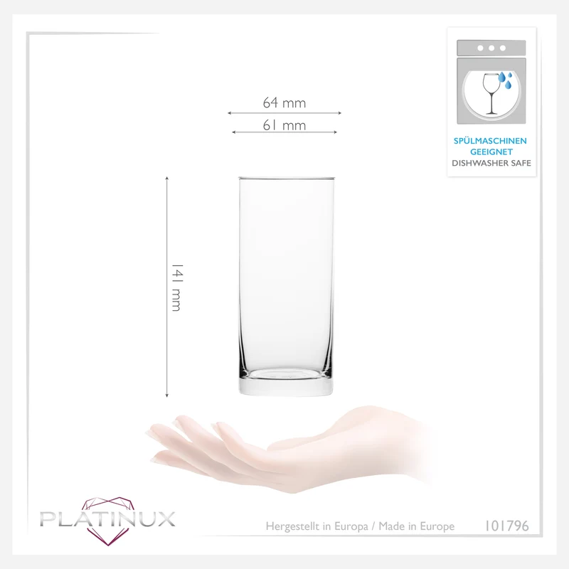 PLATINUX Gerade Trinkgläser 250ml (max 300ml) Set 6-Teilig aus Glas Spülmaschinenfest
