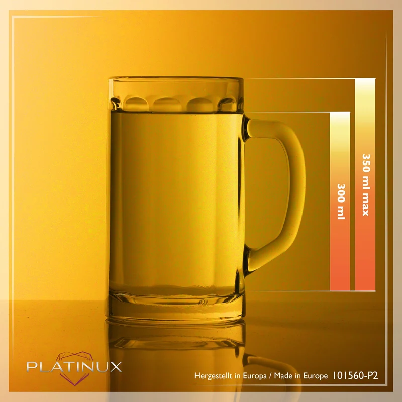 PLATINUX Bierseidel mit Henkel Set 2-Teilig 300ml (max. 350ml) Maßkrug aus Glas