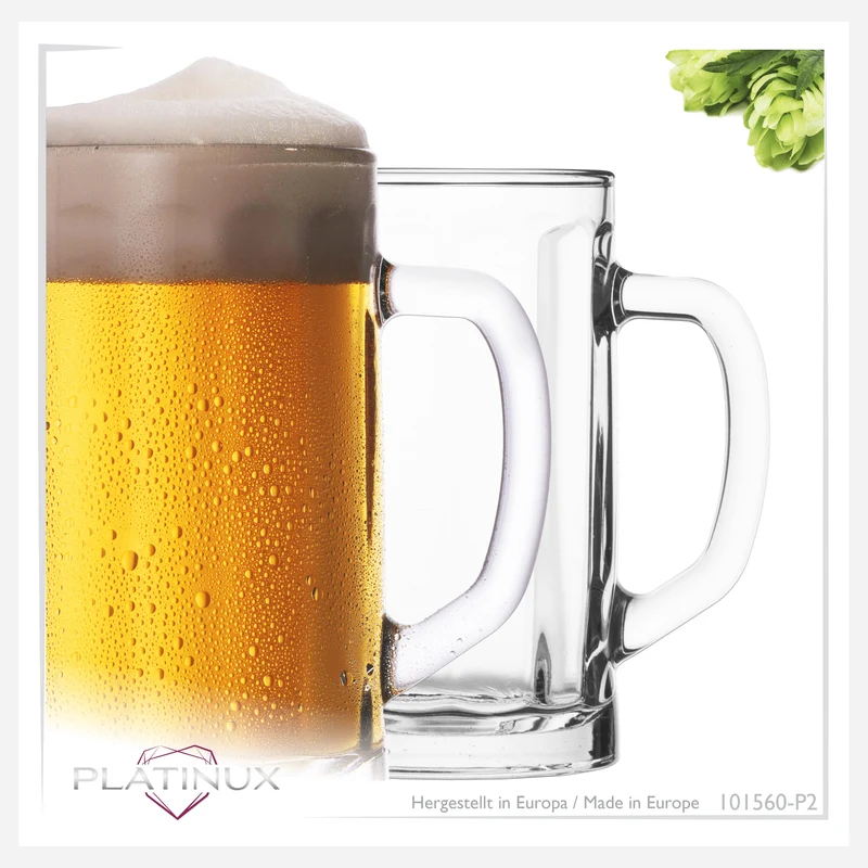 PLATINUX Bierseidel mit Henkel Set 2-Teilig 300ml (max. 350ml) Maßkrug aus Glas