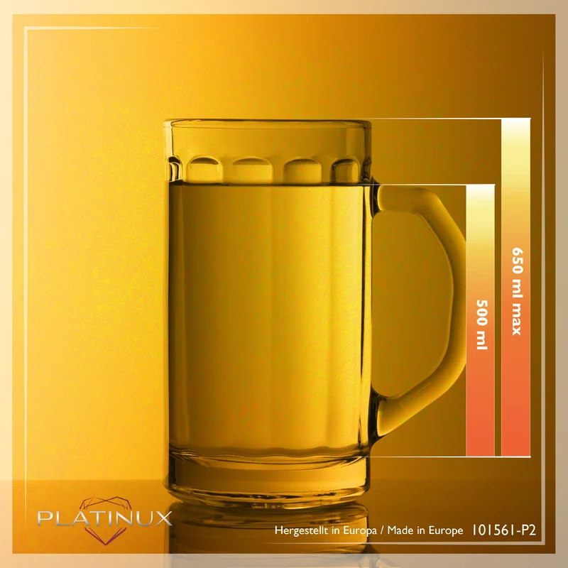 PLATINUX Bierseidel mit Henkel Set 2-Teilig 500ml (max. 650ml) Maßkrug aus Glas