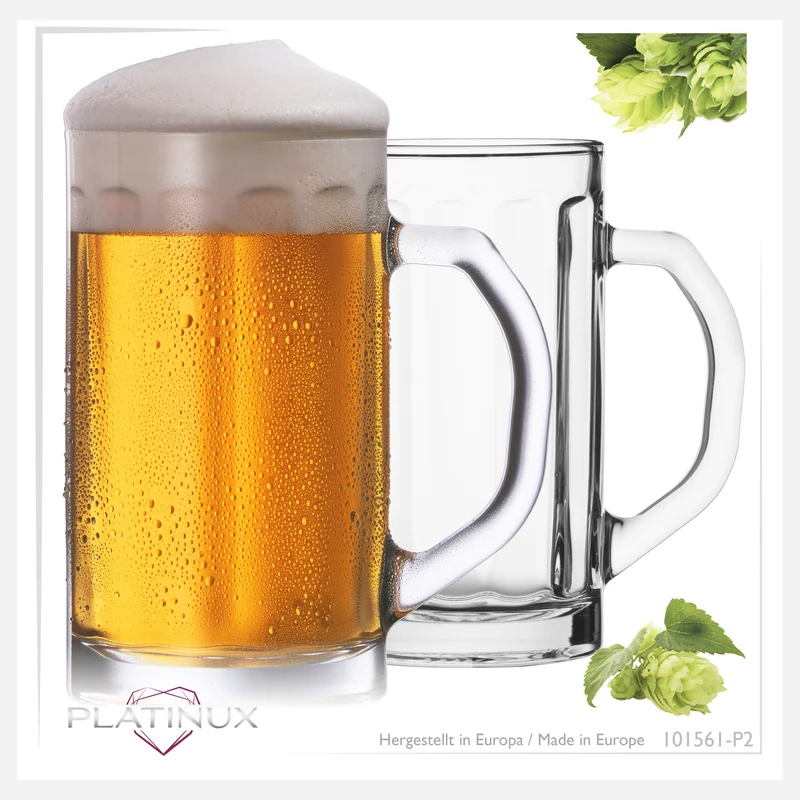PLATINUX Bierseidel mit Henkel Set 2-Teilig 500ml (max. 650ml) Maßkrug aus Glas