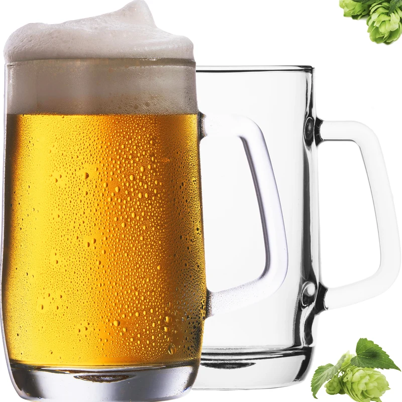 PLATINUX Bierseidel mit Henkel Set 2-Teilig 500ml (max. 580ml) Maßkrug aus Glas