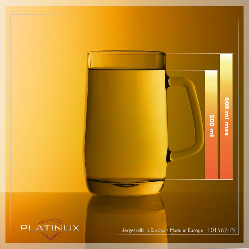 PLATINUX Bierseidel mit Henkel Set 2-Teilig 500ml (max. 580ml) Maßkrug aus Glas