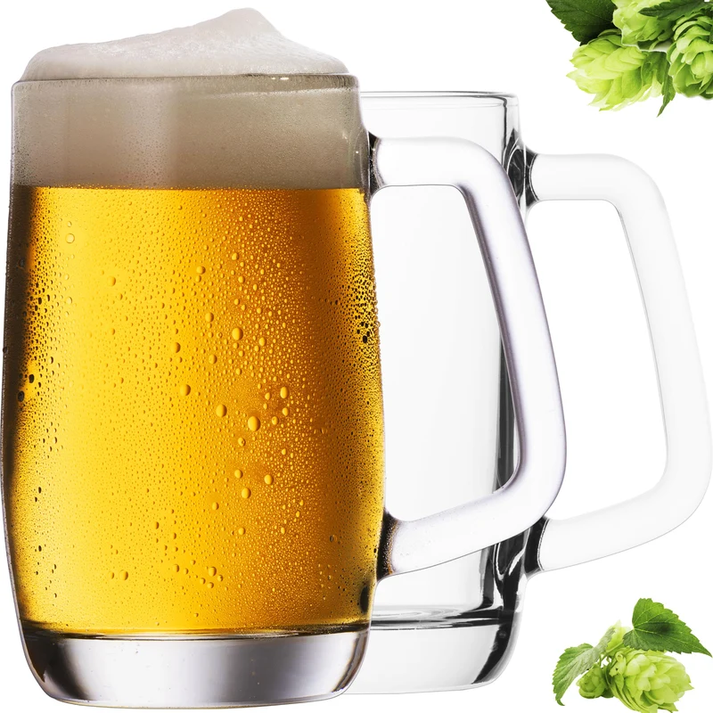 PLATINUX Bierseidel mit Henkel Set 2-Teilig 300ml (max. 375ml) Maßkrug aus Glas