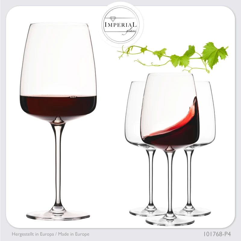 IMPERIAL glass Große eckige Rotweingläser 600ml Set 4-Teilig "Milano" aus Crystalline Glas Spülmaschinenfest