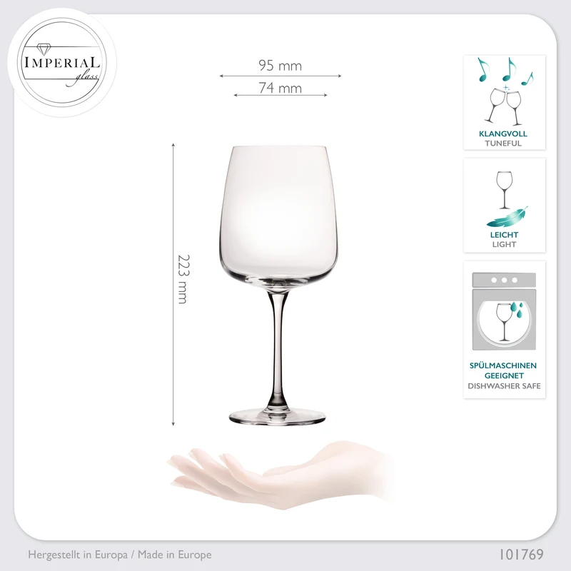 IMPERIAL glass Große Eckige Weißweingläser 480ml "Milano" Set 4-Teilig aus Crystalline Glas Spülmaschinenfest