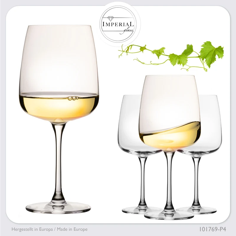 IMPERIAL glass Große Eckige Weißweingläser 480ml "Milano" Set 4-Teilig aus Crystalline Glas Spülmaschinenfest