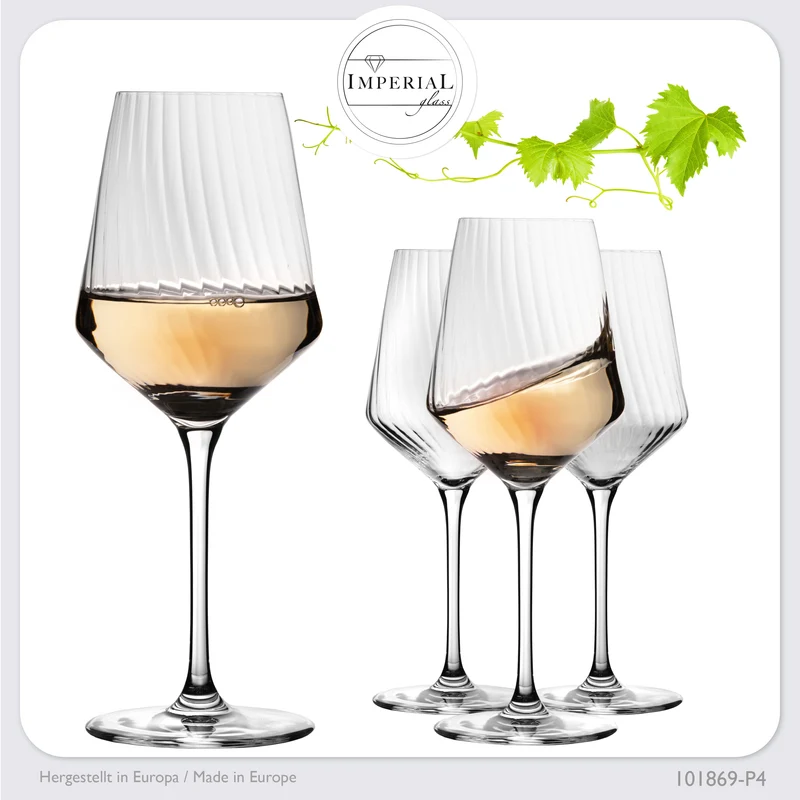 IMPERIAL glass geriffelte Weißweingläser 460ml "London" Set 4-Teilig aus Crystalline Glas