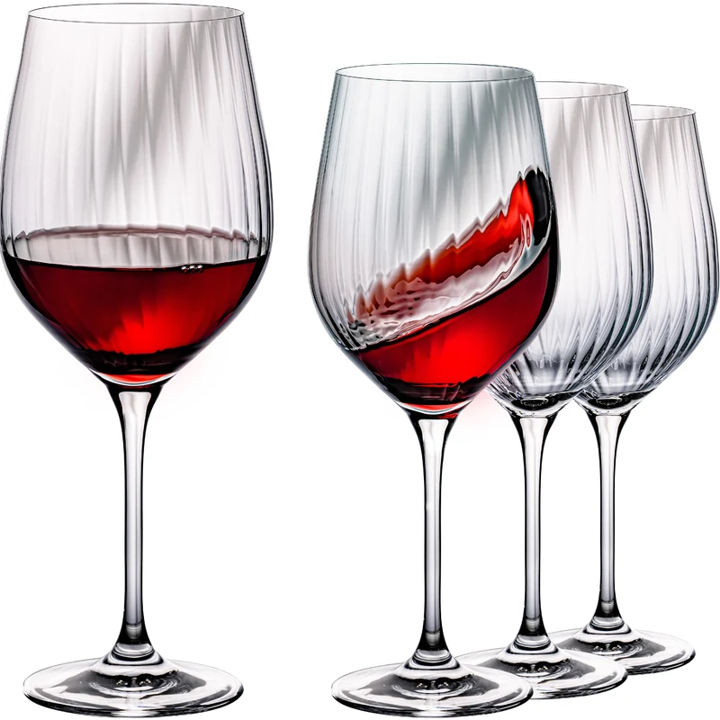IMPERIAL glass geriffelte Rotweingläser 450ml "London" Set 4-Teilig aus Crystalline Glas