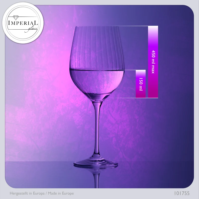 IMPERIAL glass geriffelte Rotweingläser 450ml "London" Set 4-Teilig aus Crystalline Glas