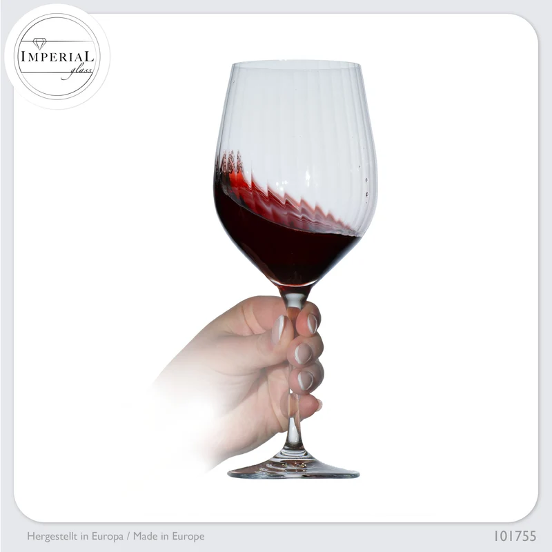 IMPERIAL glass geriffelte Rotweingläser 450ml "London" Set 4-Teilig aus Crystalline Glas