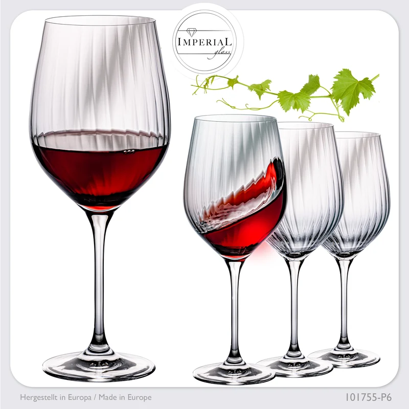 IMPERIAL glass geriffelte Rotweingläser 450ml "London" Set 4-Teilig aus Crystalline Glas