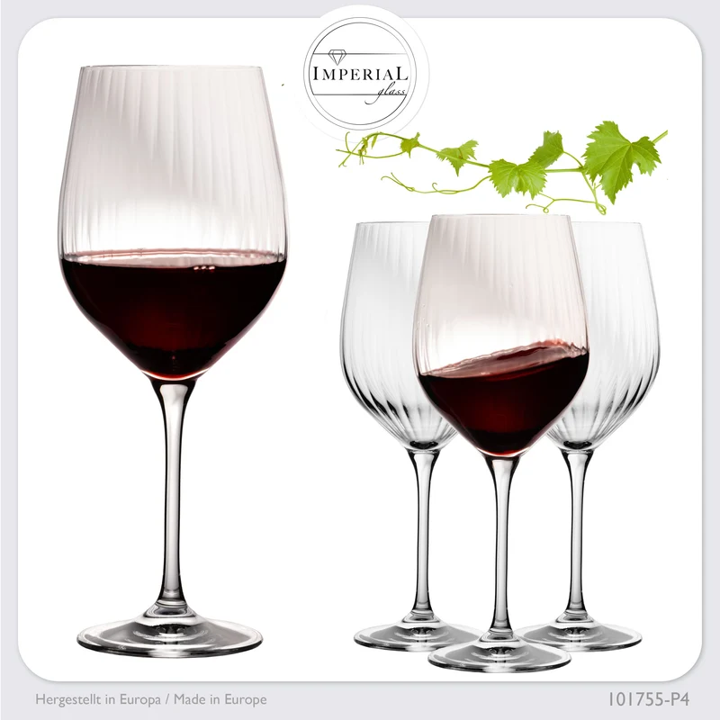 IMPERIAL glass geriffelte Rotweingläser 450ml "London" Set 4-Teilig aus Crystalline Glas