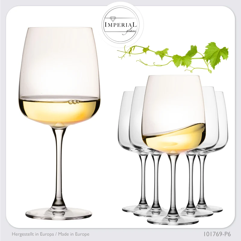 IMPERIAL glass Große Eckige Weißweingläser 480ml "Milano" Set 6-Teilig aus Crystalline Glas Spülmaschinenfest