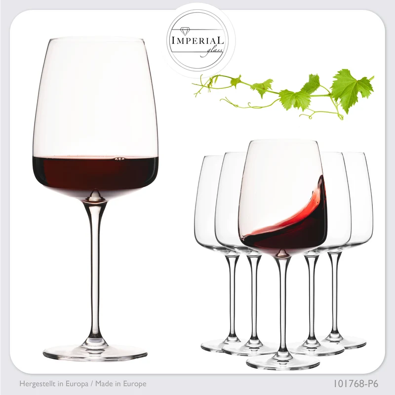 IMPERIAL glass Große eckige Rotweingläser 600ml Set 6-Teilig "Milano" aus Crystalline Glas Spülmaschinenfest