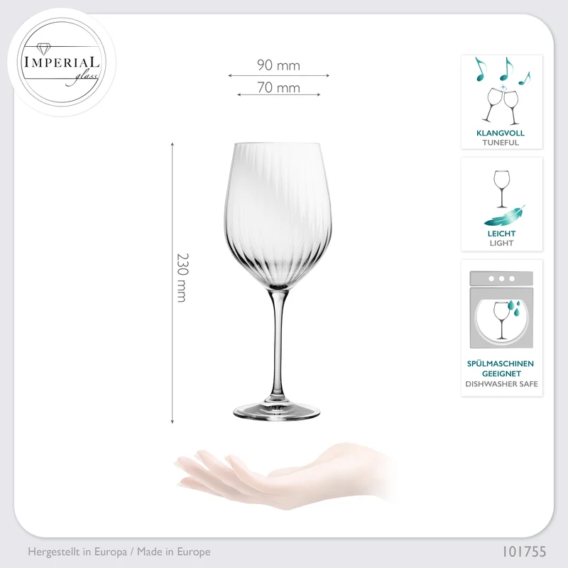 IMPERIAL glass geriffelte Rotweingläser 450ml "London" Set 2-Teilig aus Crystalline Glas