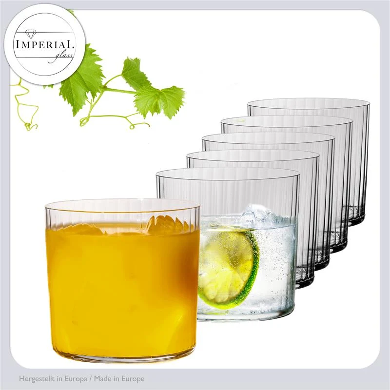 IMPERIAL geriffelte Trinkgläser 350ml 6er Set aus Crystalline Glas "London" Spülmaschinenfest