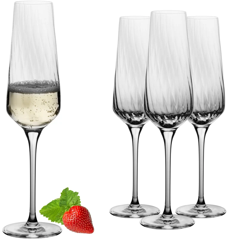 IMPERIAL glass geriffelte Sektkelche 200ml (max 230ml) "London" Set 4-Teilig aus Crystalline Glas