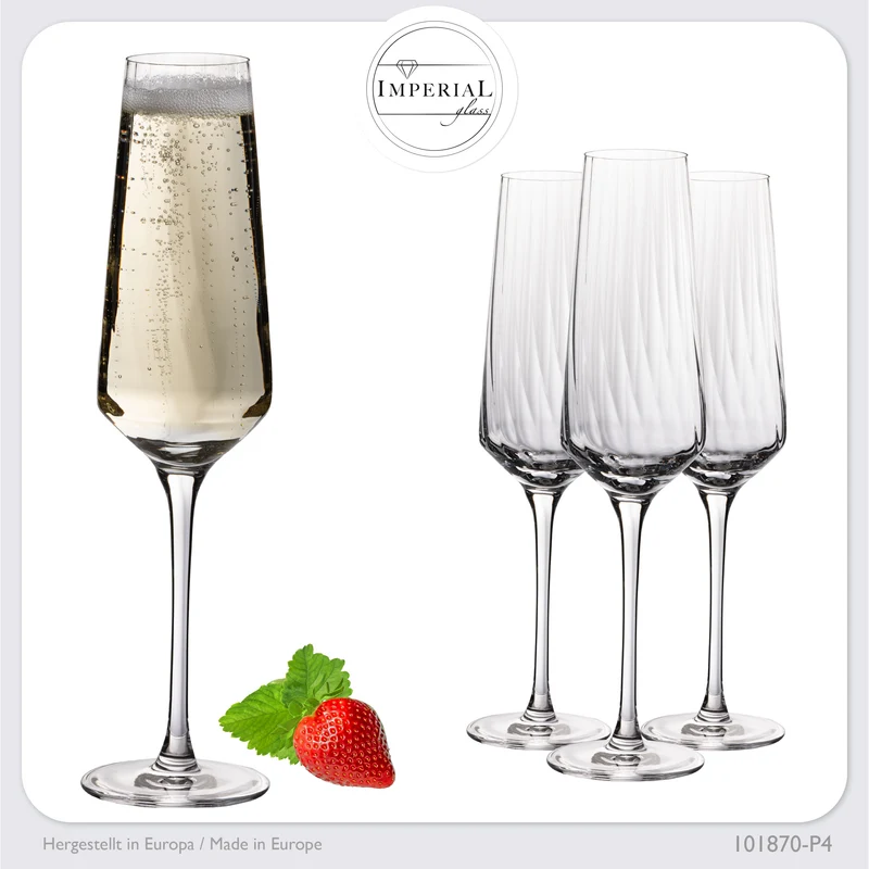 IMPERIAL glass geriffelte Sektkelche 200ml (max 230ml) "London" Set 4-Teilig aus Crystalline Glas